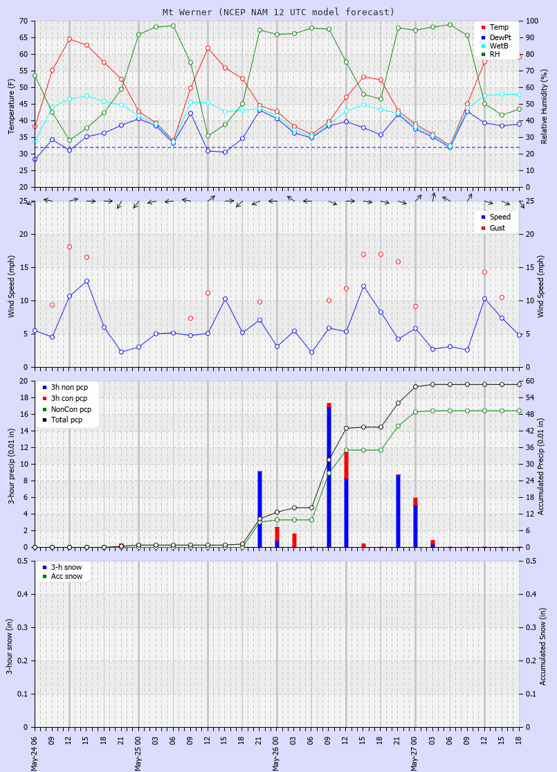 Click to enlarge the CAIC forecast for the Steamboat Ski Area at the top of Mt. Werner Latest NAM forecast