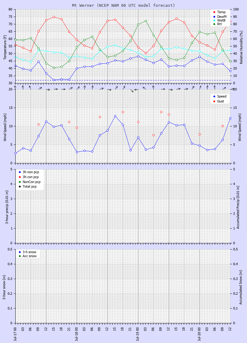 Click to enlarge the CAIC forecast for the Steamboat Ski Area at the top of Mt. Werner Latest NAM forecast
