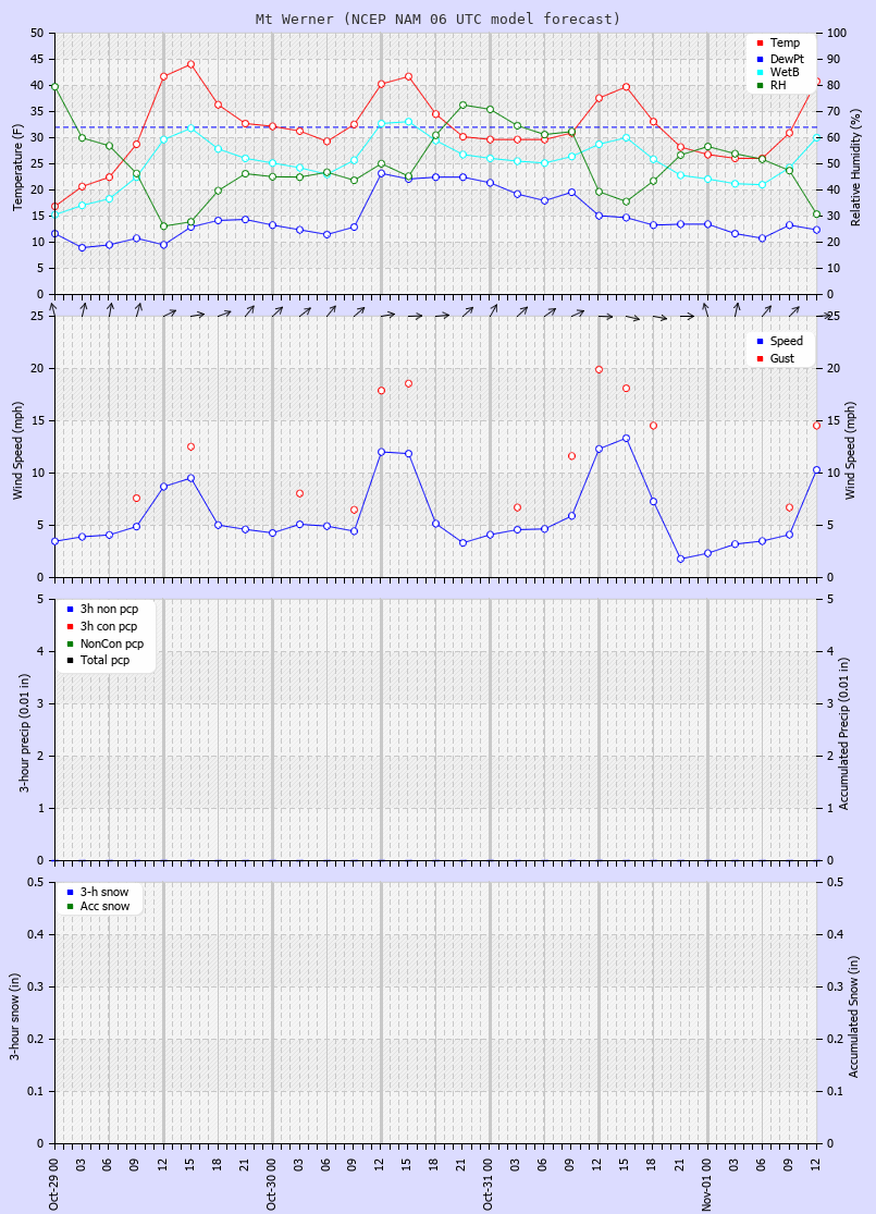 Click to enlarge the CAIC forecast for the Steamboat Ski Area at the top of Mt. Werner Latest NAM forecast