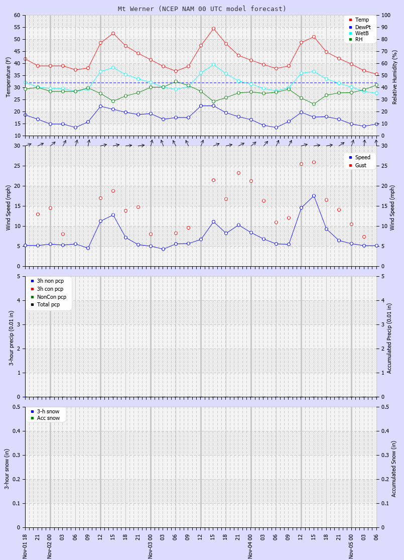 Click to enlarge the CAIC forecast for the Steamboat Ski Area at the top of Mt. Werner Latest NAM forecast