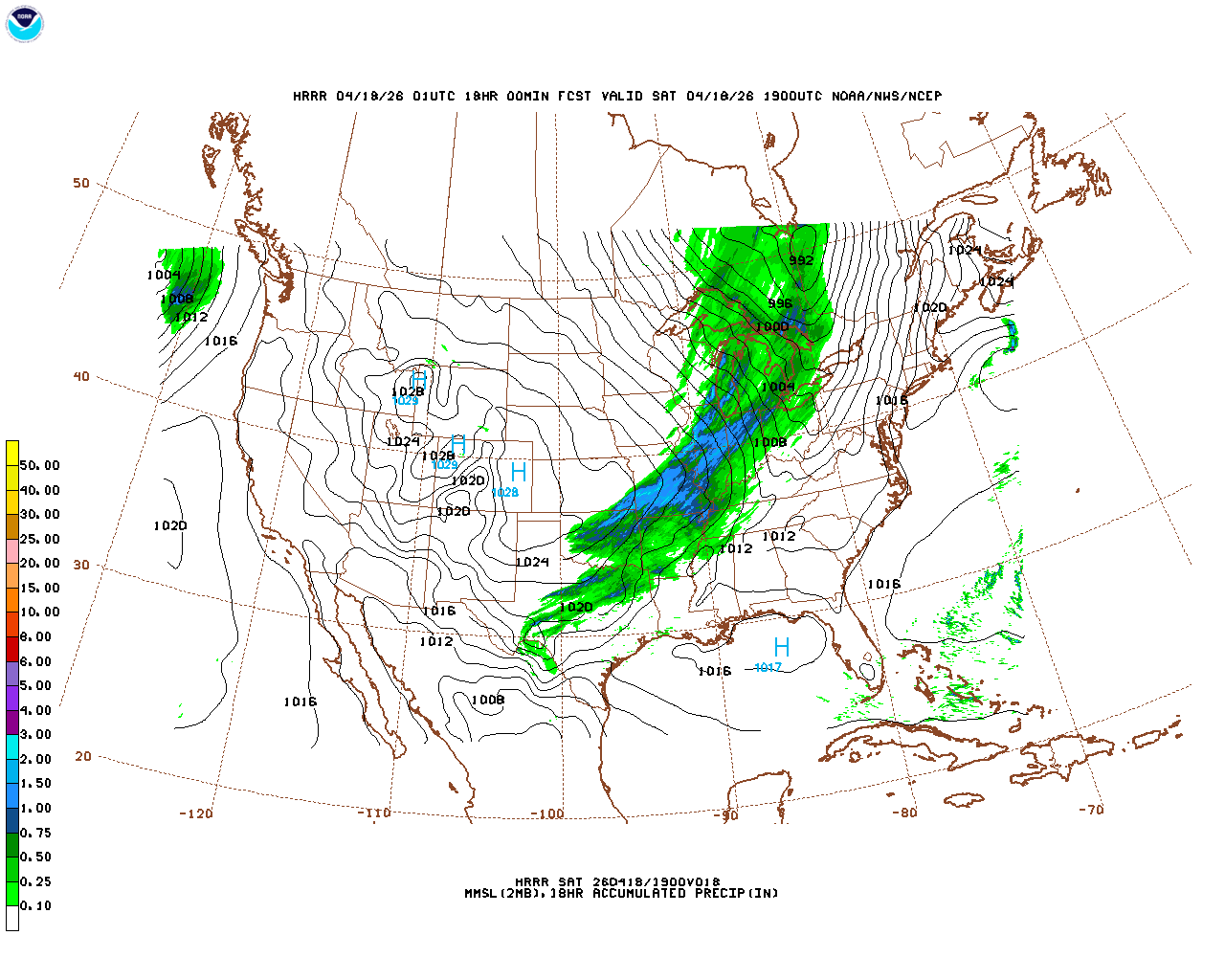 Latest 18 hour total precipitation forecast