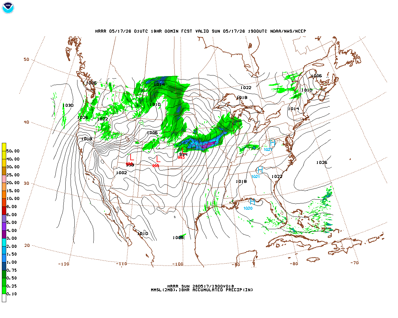Click to enlarge the hourly precipitation forecast Latest 18 hour total precipitation forecast
