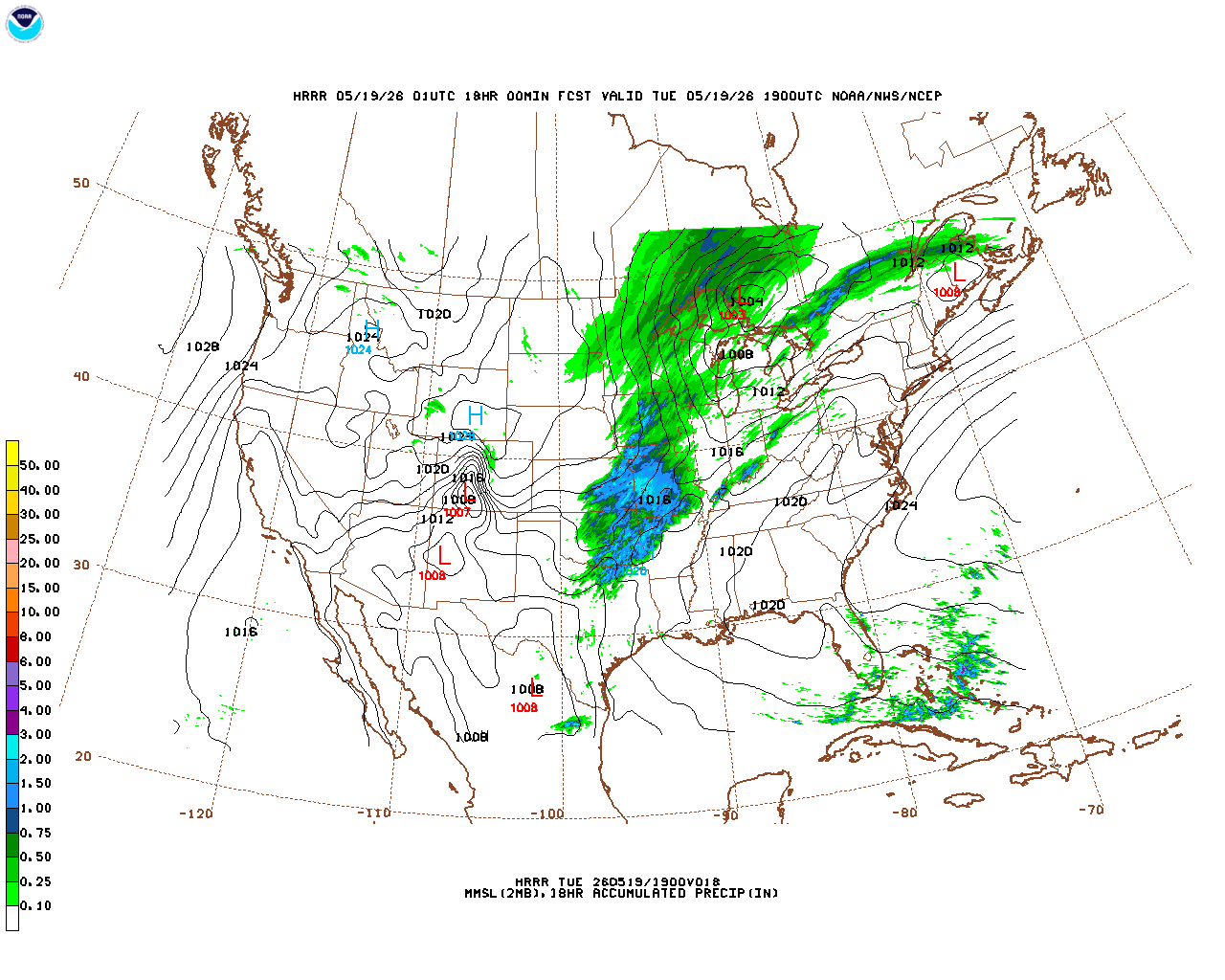 Click to enlarge the hourly precipitation forecast Latest 18 hour total precipitation forecast