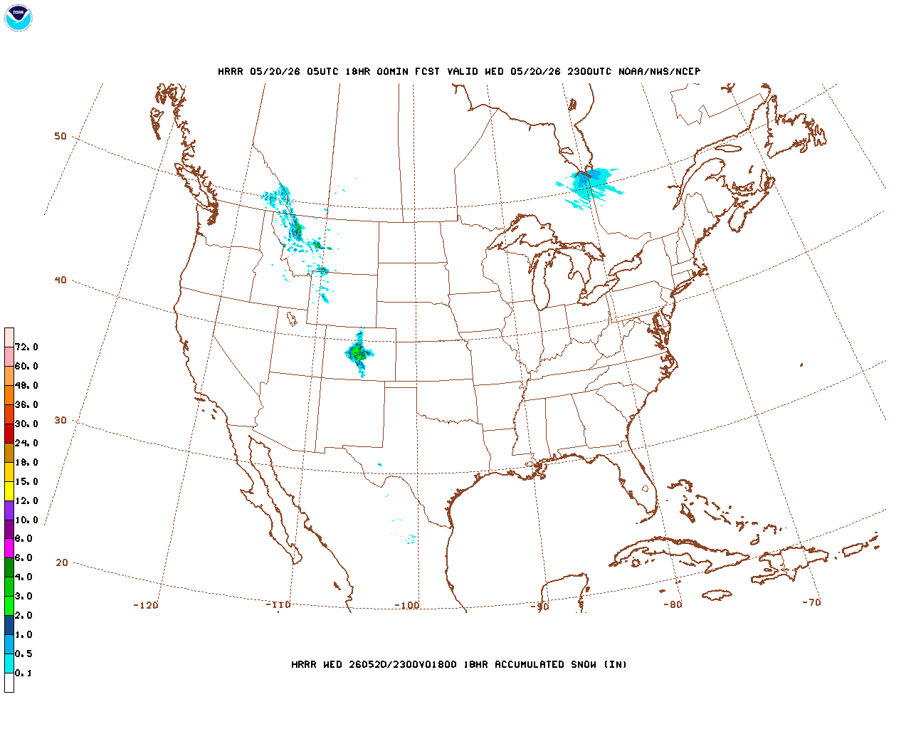 Click to enlarge the hourly snow forecast Latest 18 hour total precipitation forecast