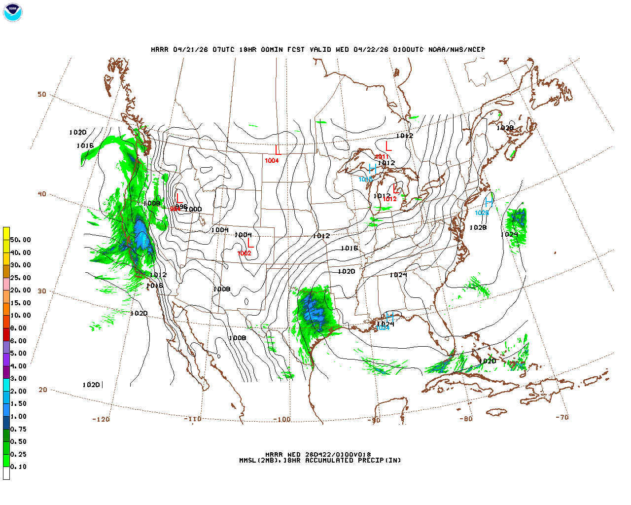 Latest 18 hour total precipitation forecast