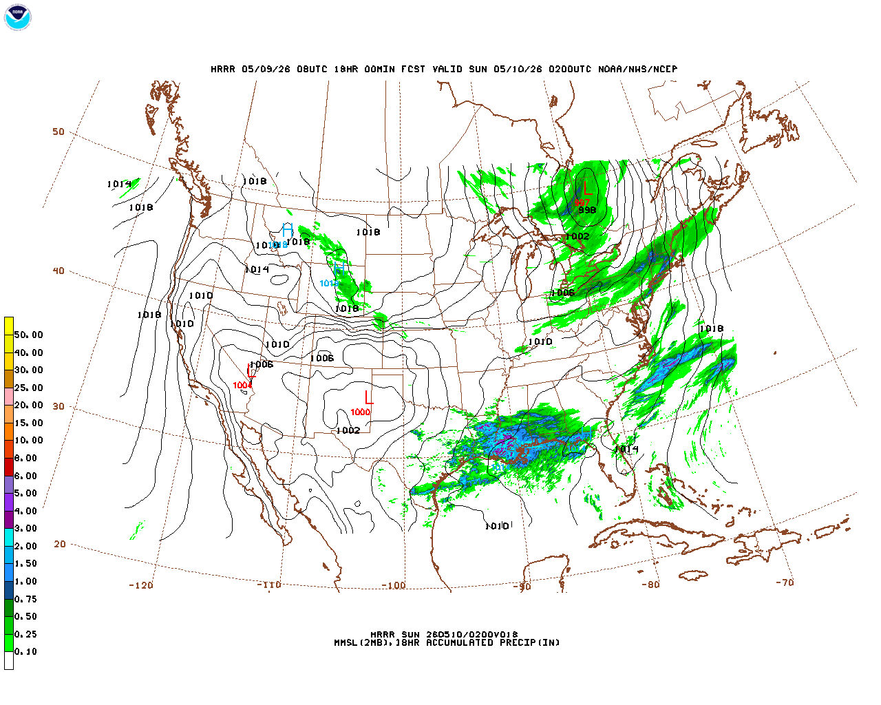 Latest 18 hour total precipitation forecast