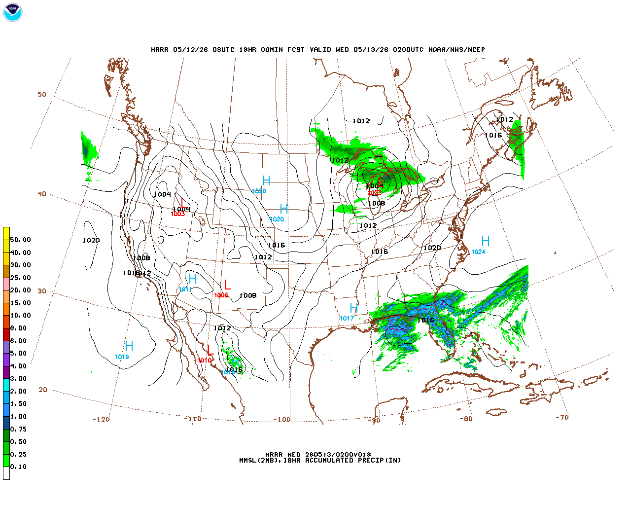 Latest 18 hour total precipitation forecast