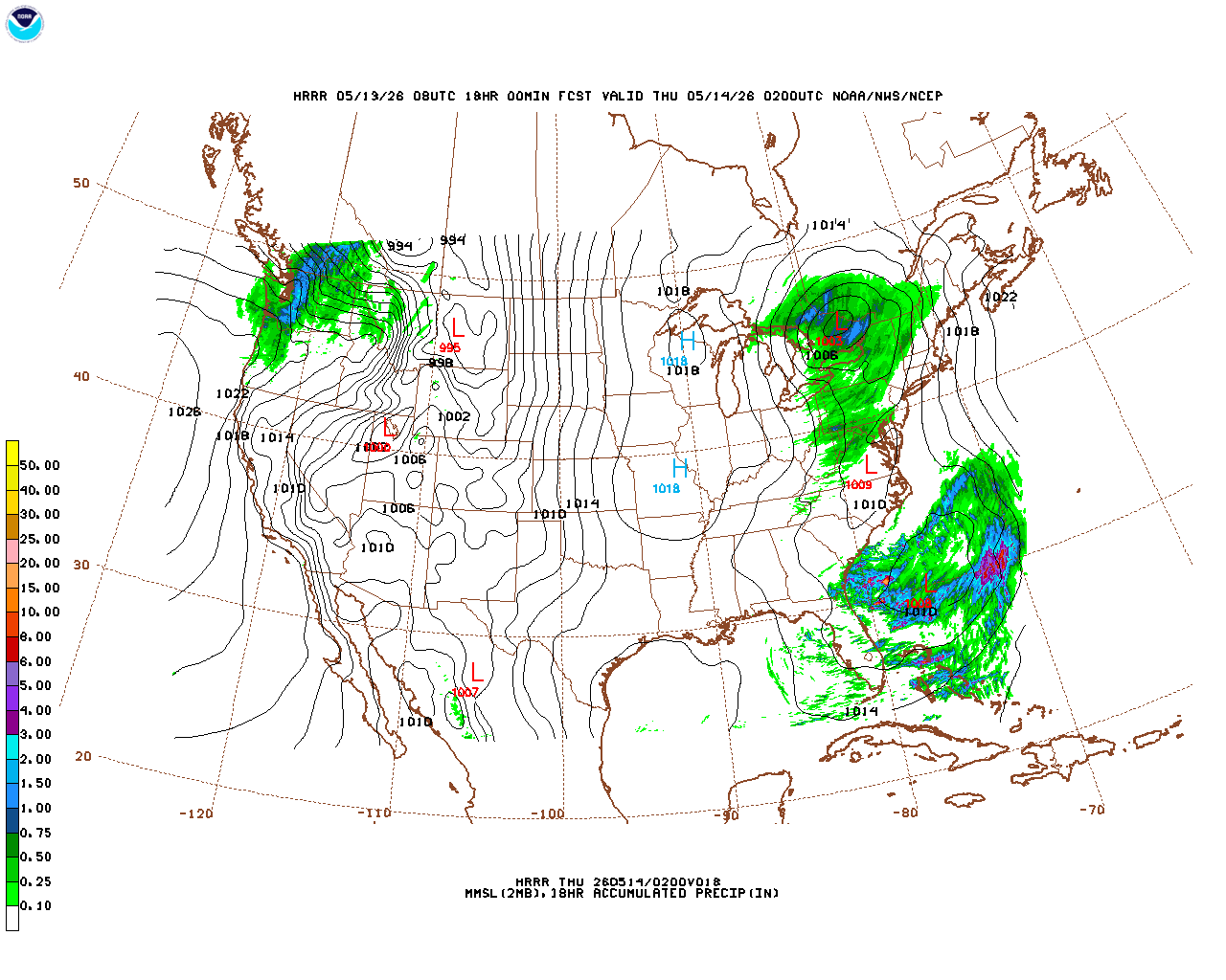 Latest 18 hour total precipitation forecast