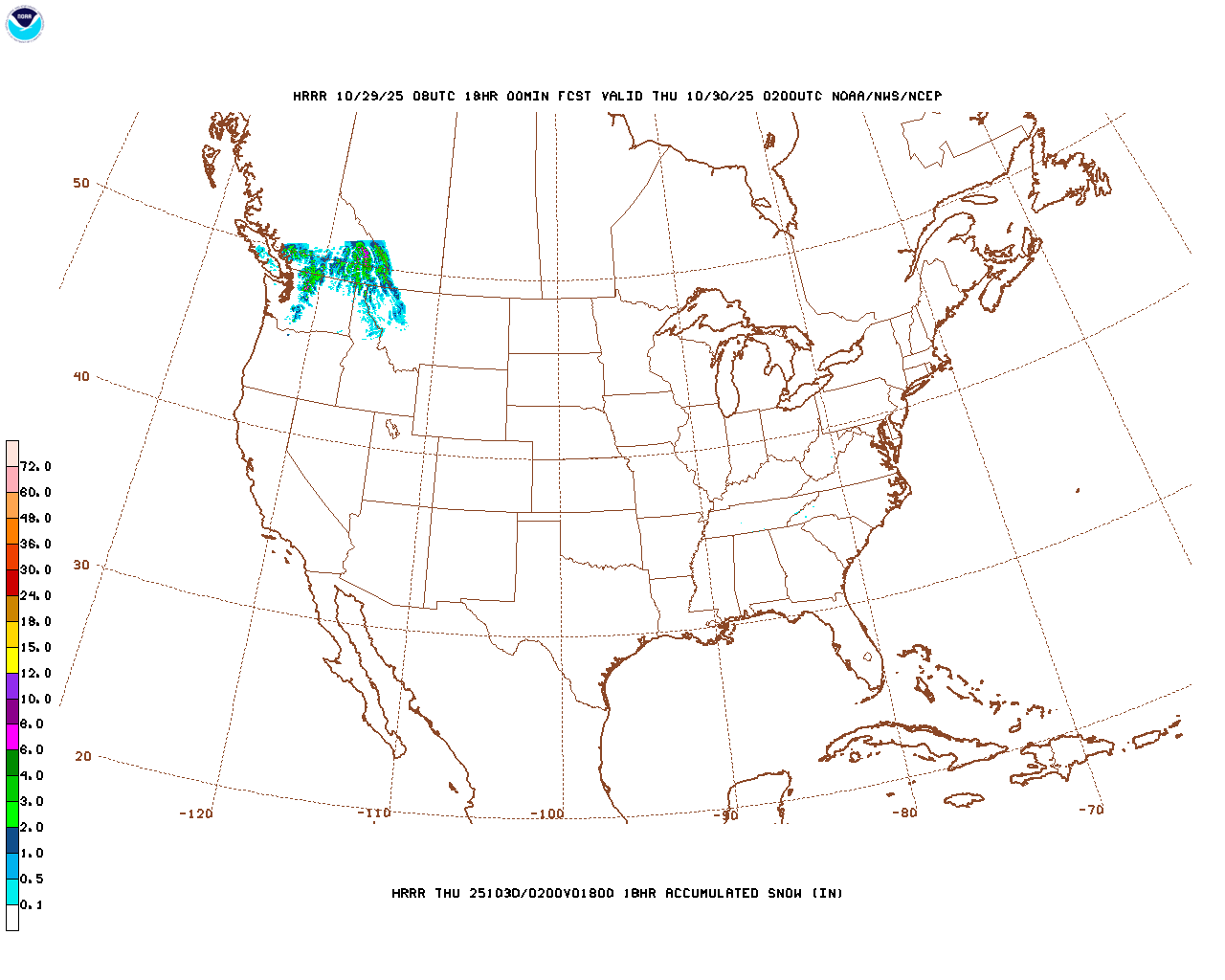 Click to enlarge the hourly snow forecast Latest 18 hour total precipitation forecast