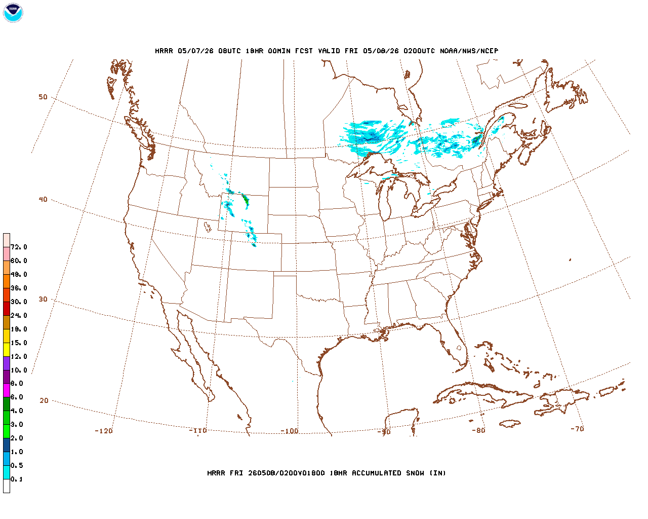 Latest 18 hour total precipitation forecast
