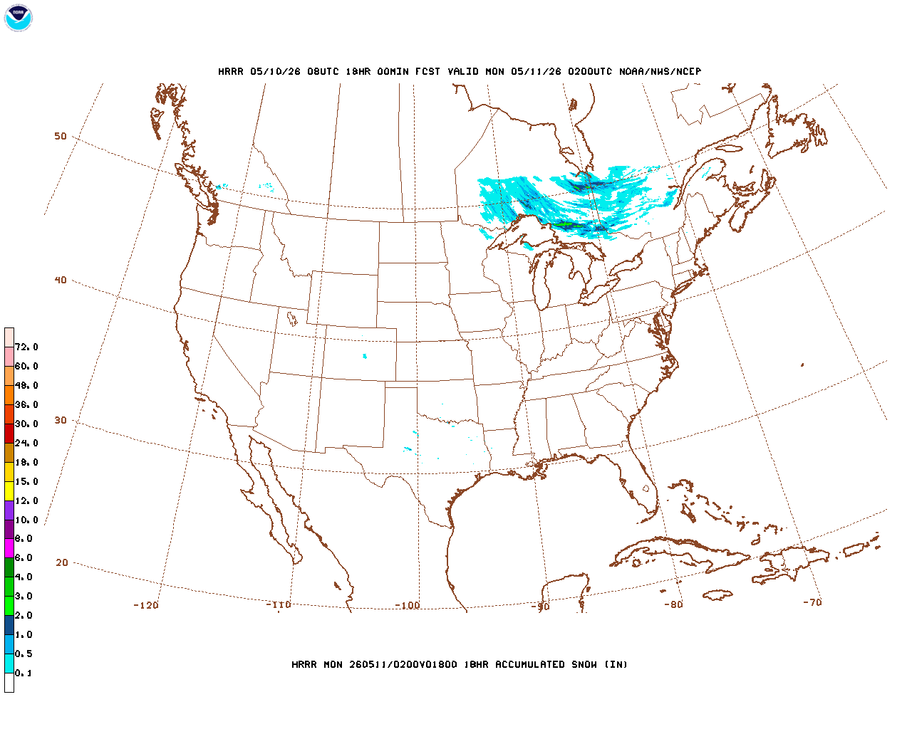 Latest 18 hour total precipitation forecast