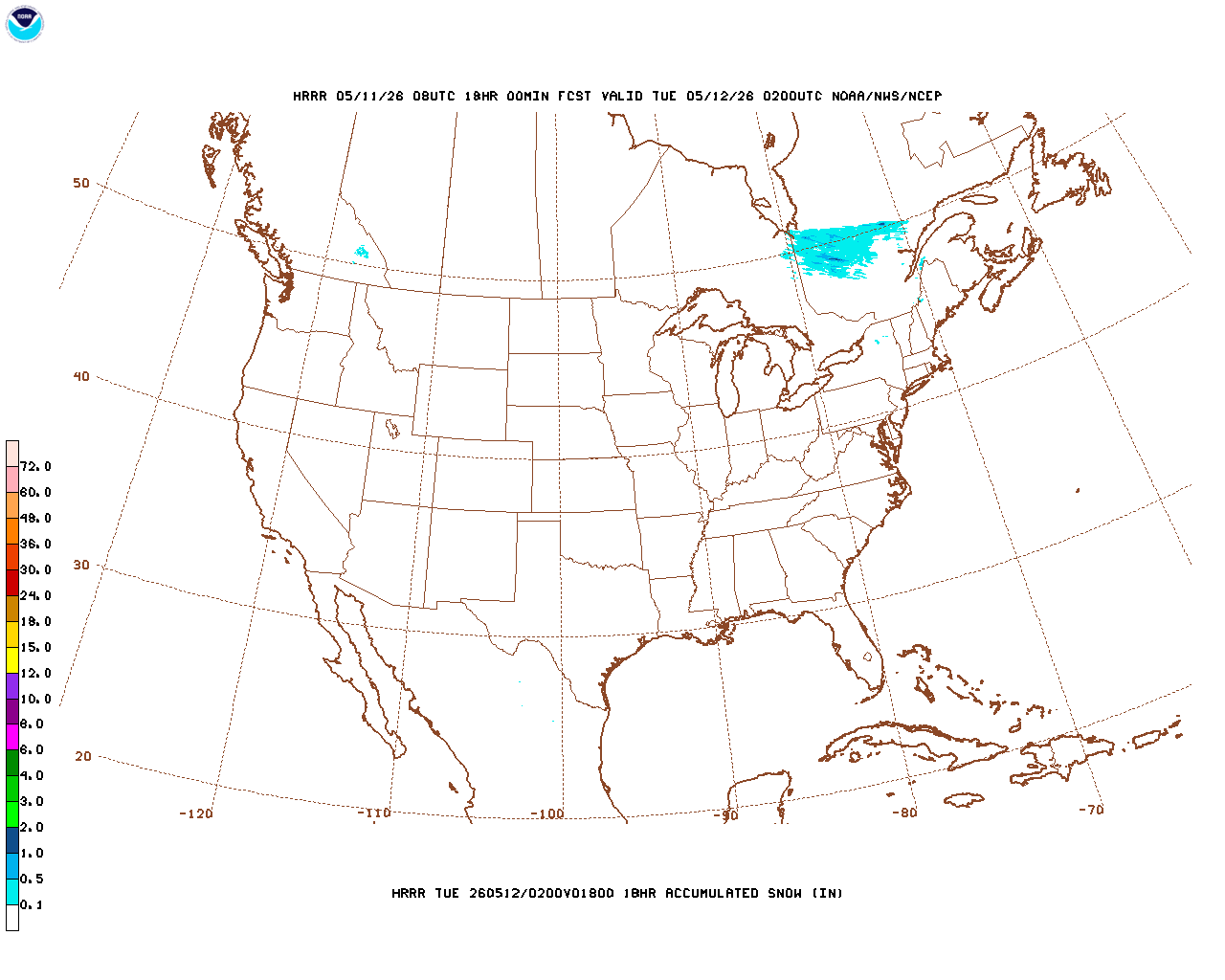 Latest 18 hour total precipitation forecast