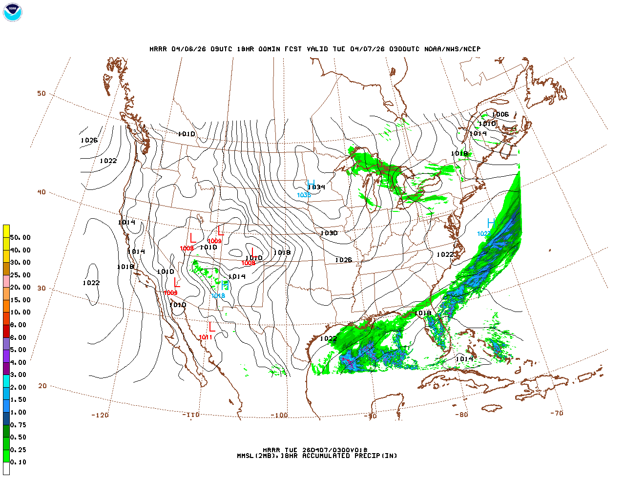 Latest 18 hour total precipitation forecast
