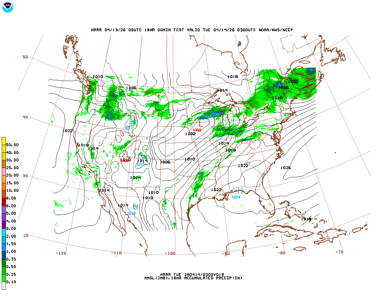 Click to enlarge the hourly precipitation forecast Latest 18 hour total precipitation forecast