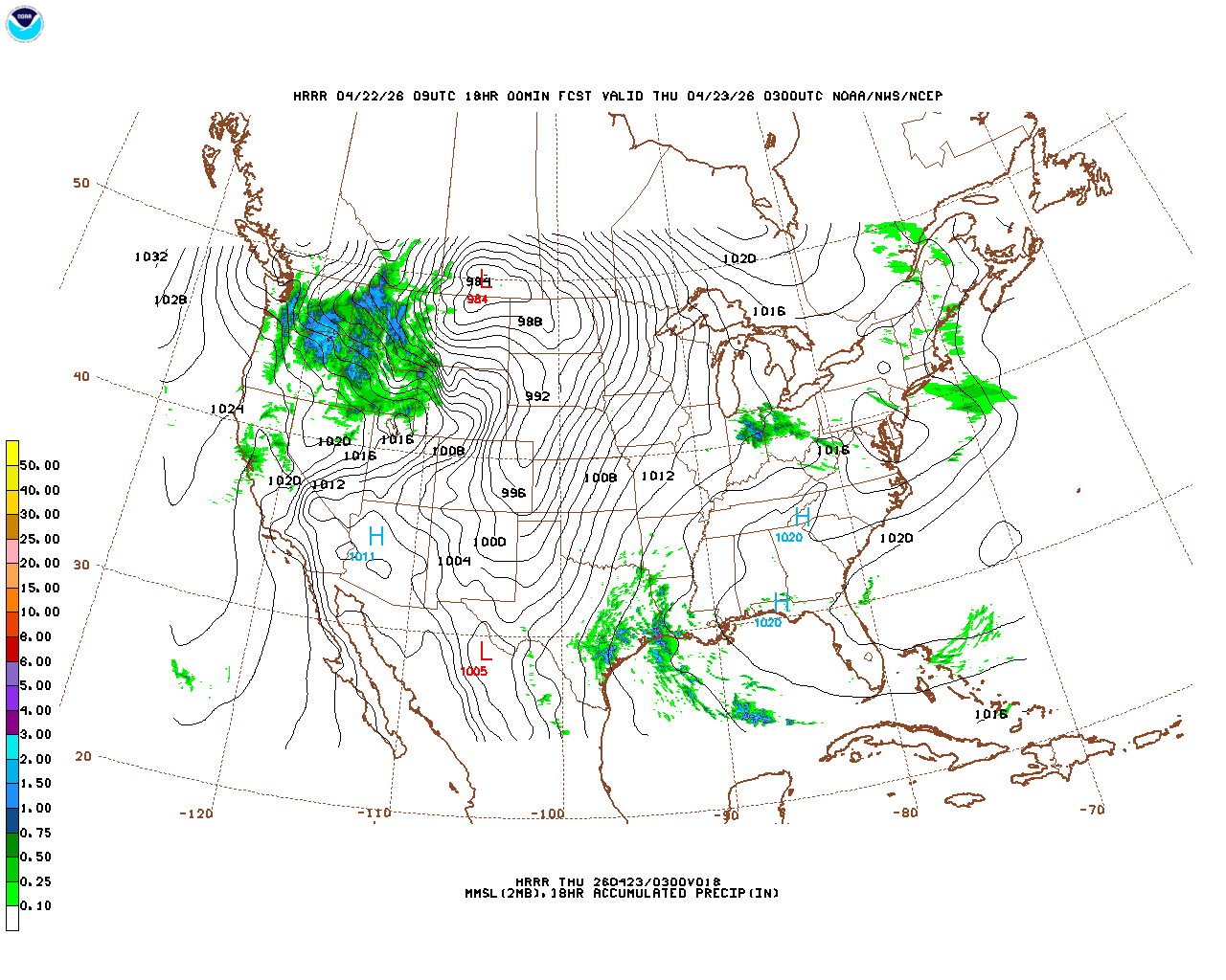 Latest 18 hour total precipitation forecast