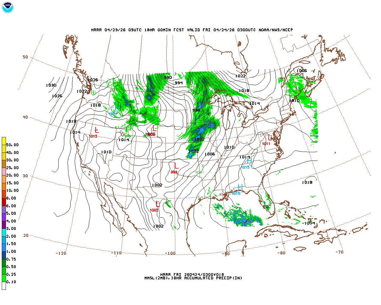 Latest 18 hour total precipitation forecast