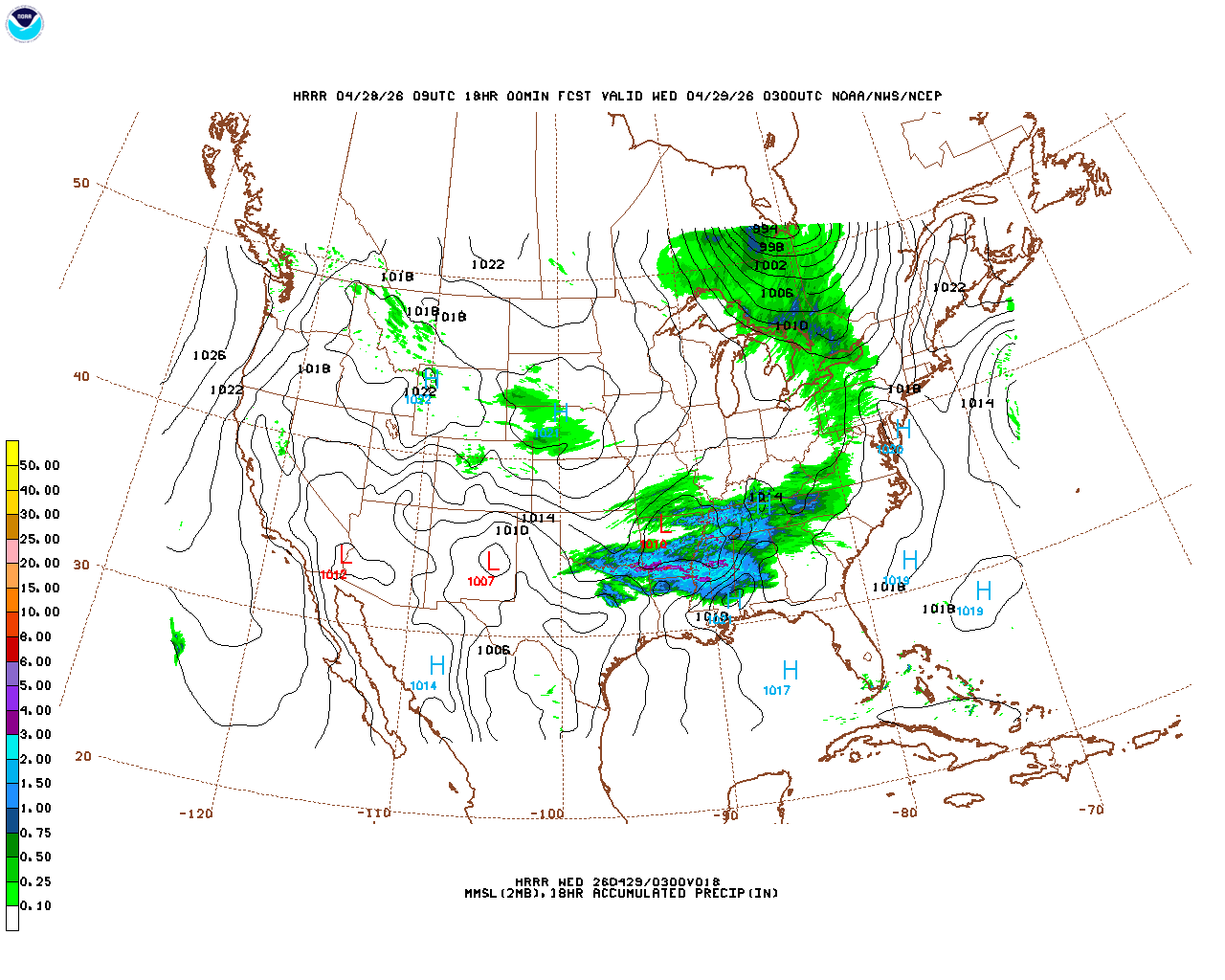 Latest 18 hour total precipitation forecast