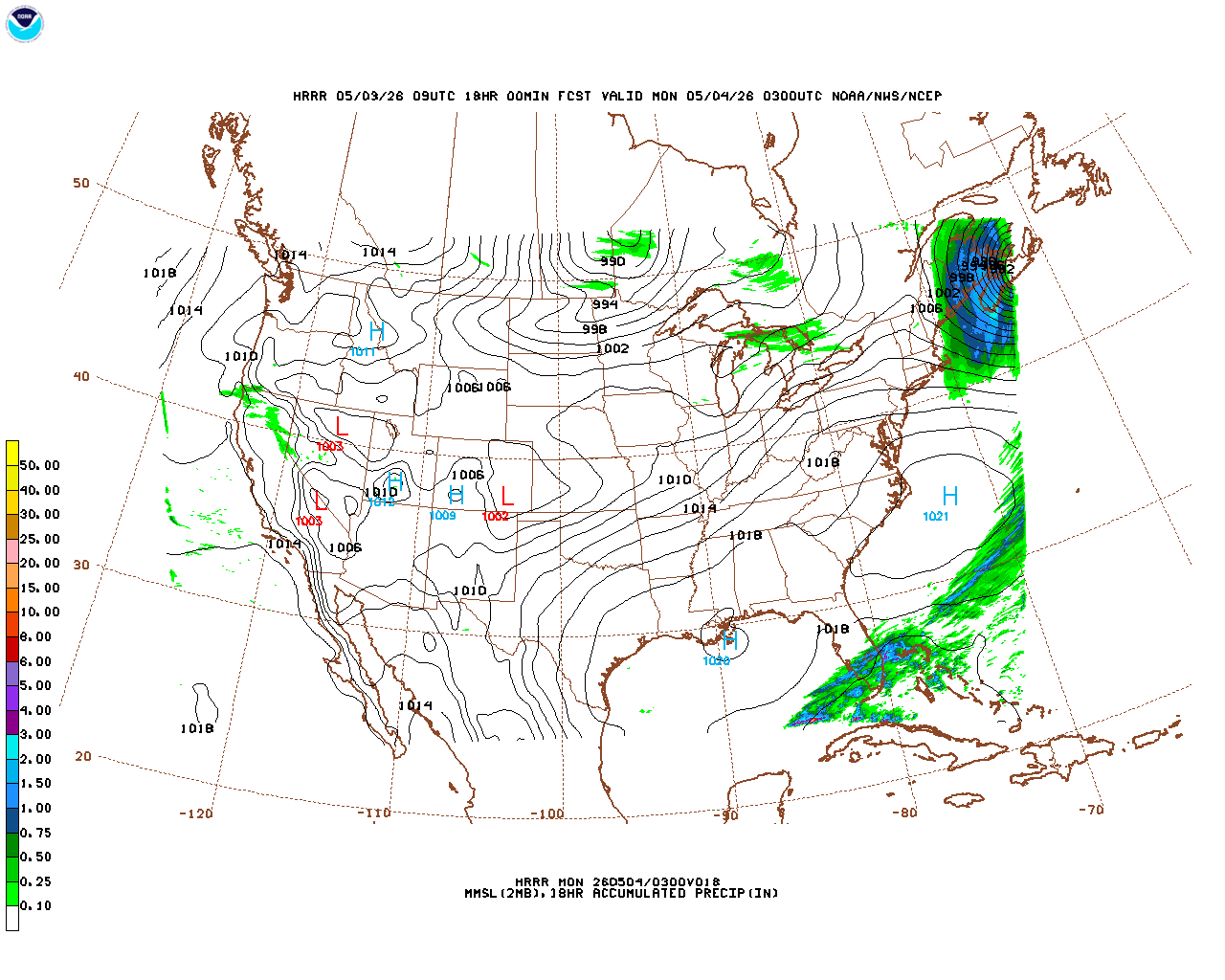 Latest 18 hour total precipitation forecast