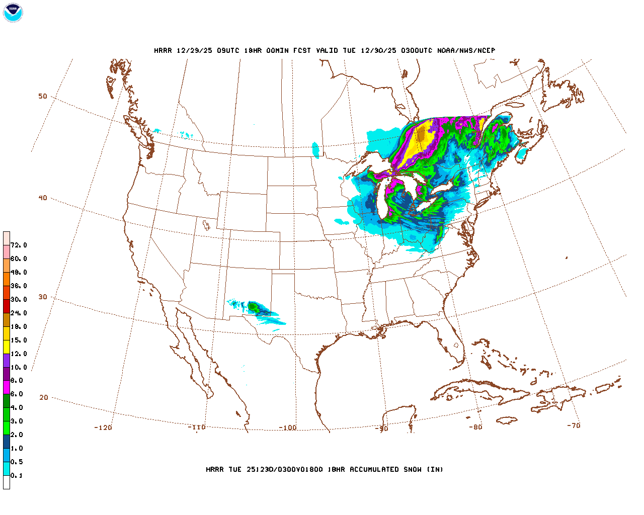 Latest 18 hour total precipitation forecast
