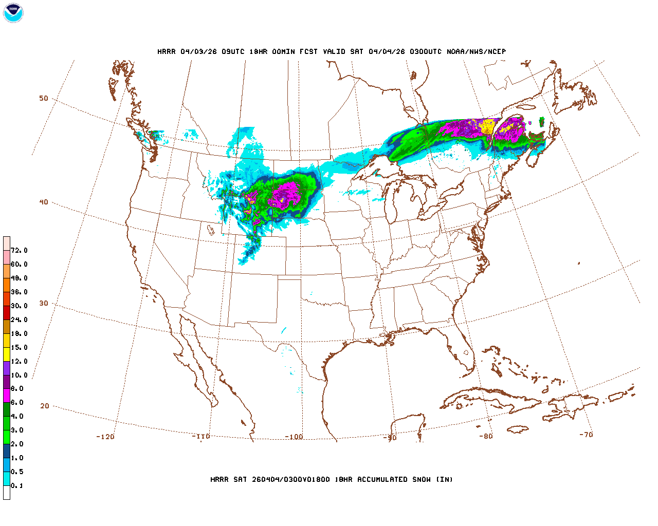 Latest 18 hour total precipitation forecast