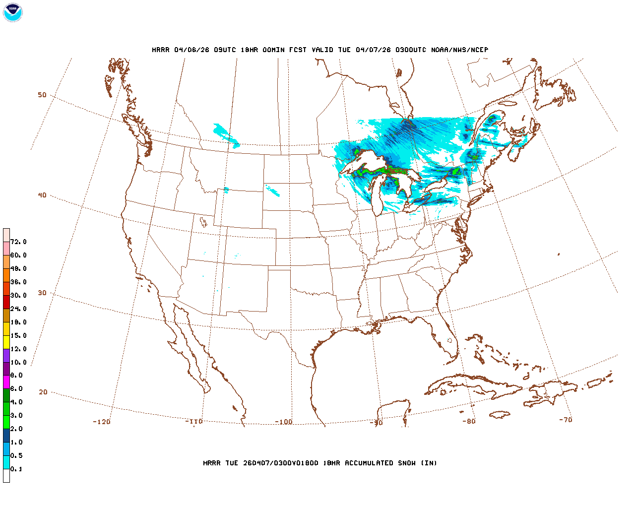 Latest 18 hour total precipitation forecast