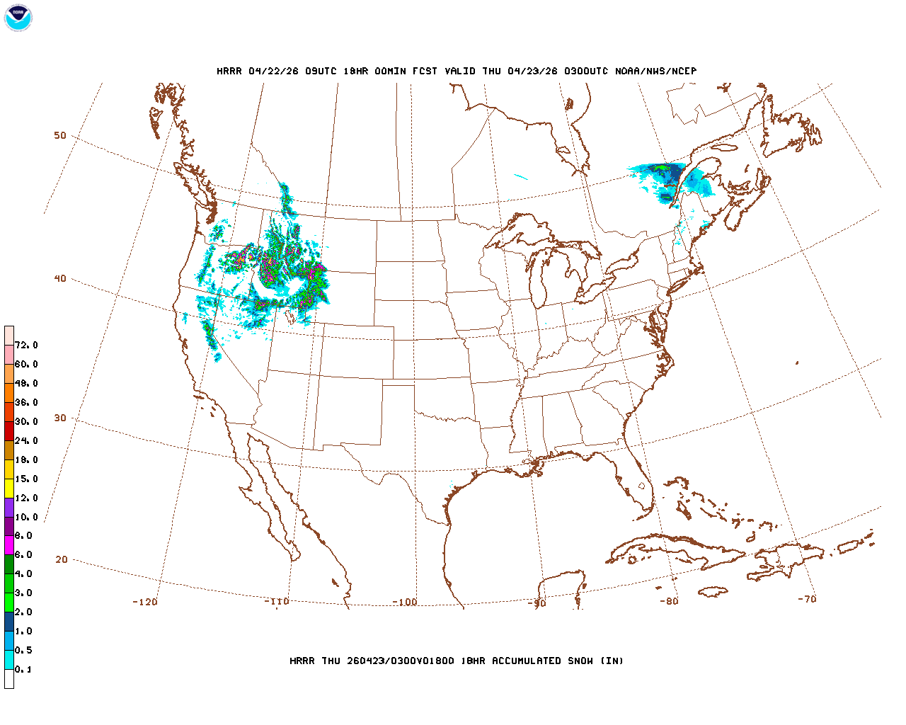 Latest 18 hour total precipitation forecast