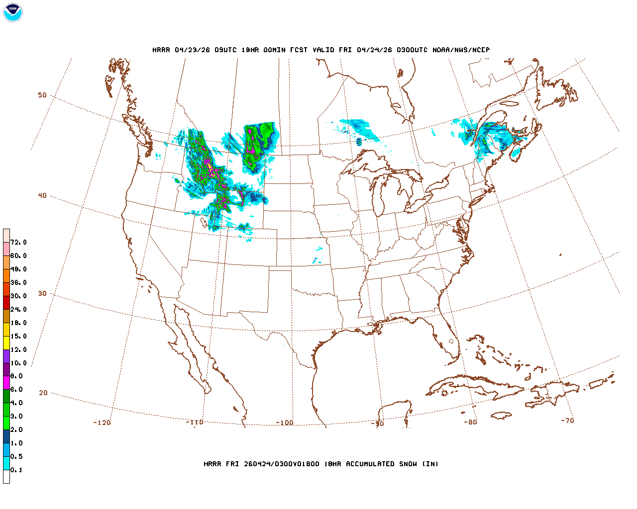 Latest 18 hour total precipitation forecast