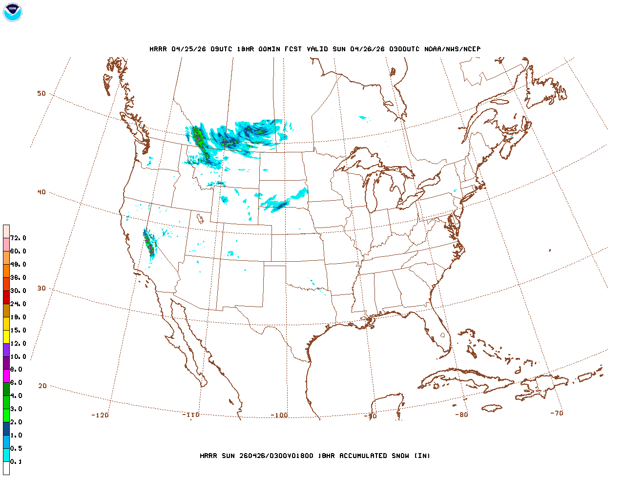 Latest 18 hour total precipitation forecast