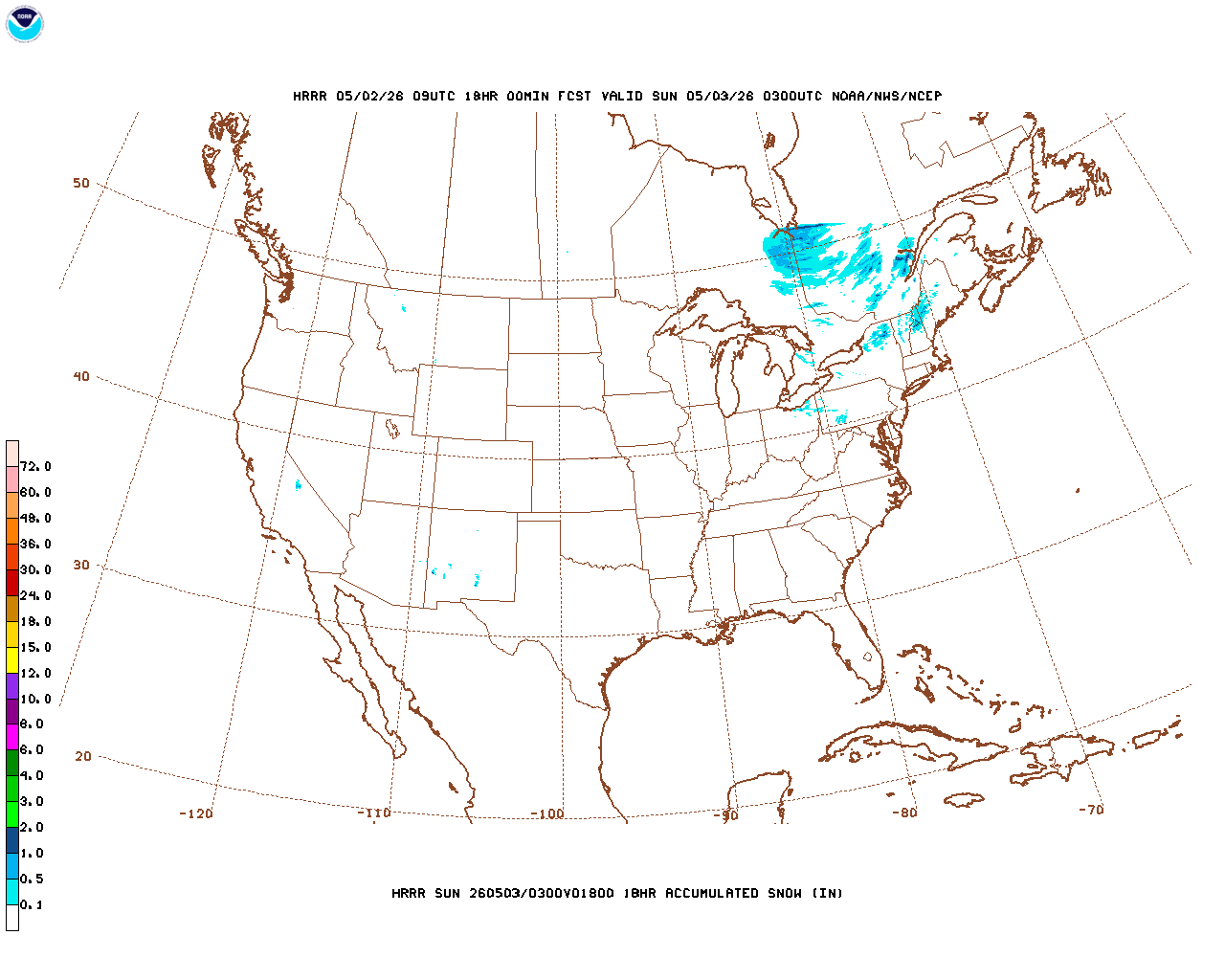 Latest 18 hour total precipitation forecast