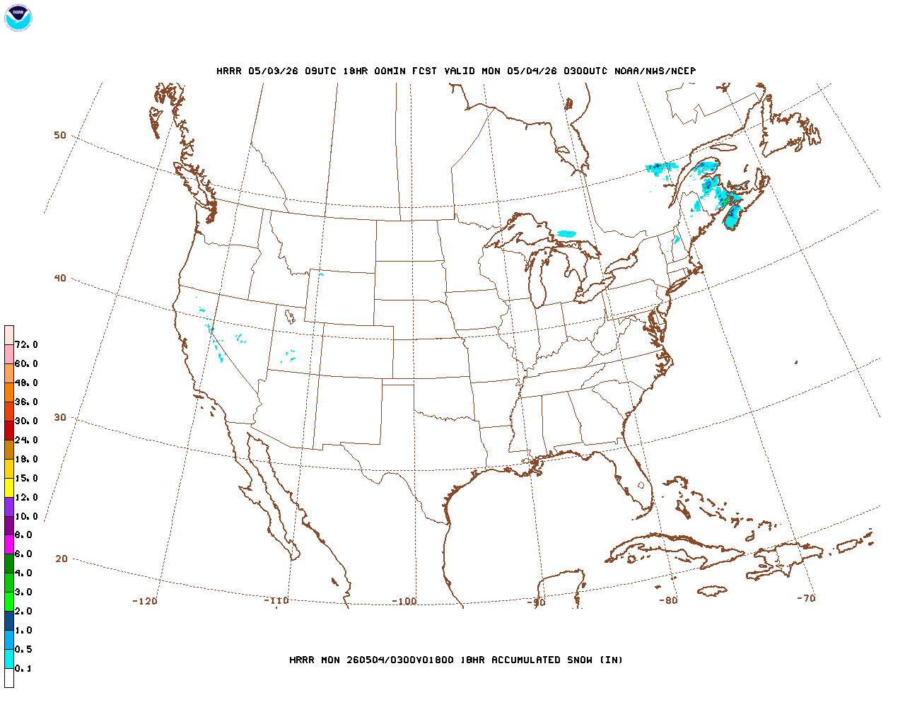 Latest 18 hour total precipitation forecast
