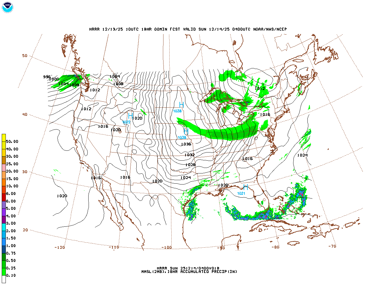 Latest 18 hour total precipitation forecast