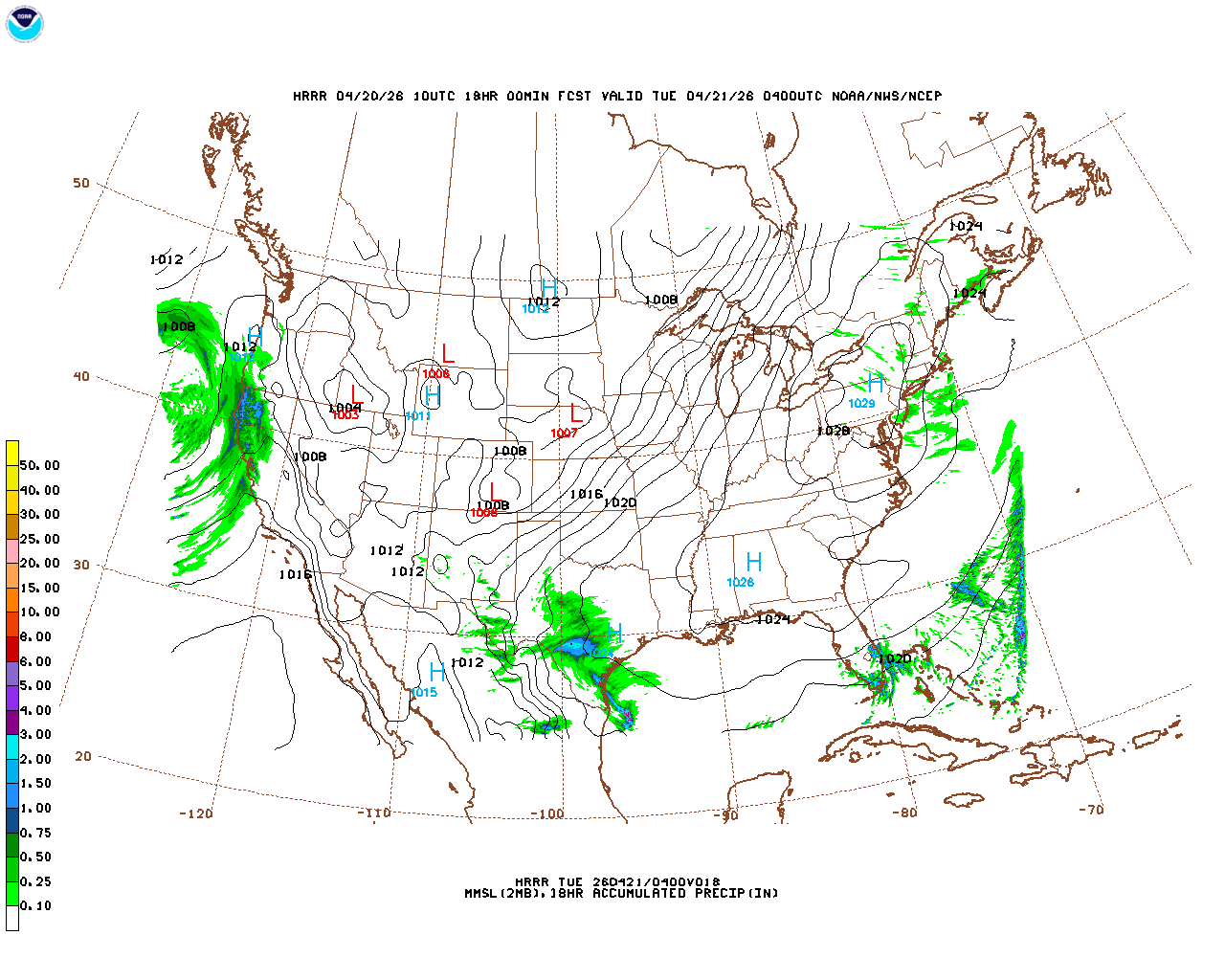 Latest 18 hour total precipitation forecast
