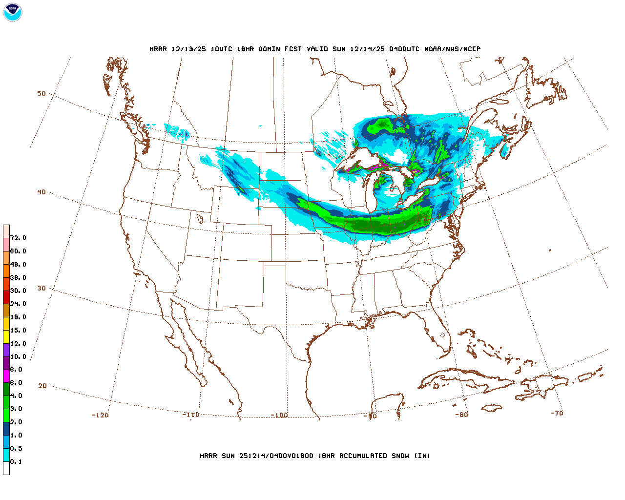 Latest 18 hour total precipitation forecast