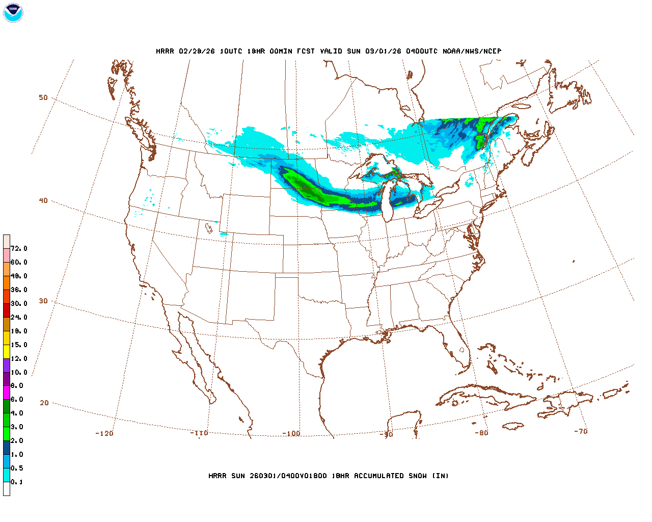 Latest 18 hour total precipitation forecast
