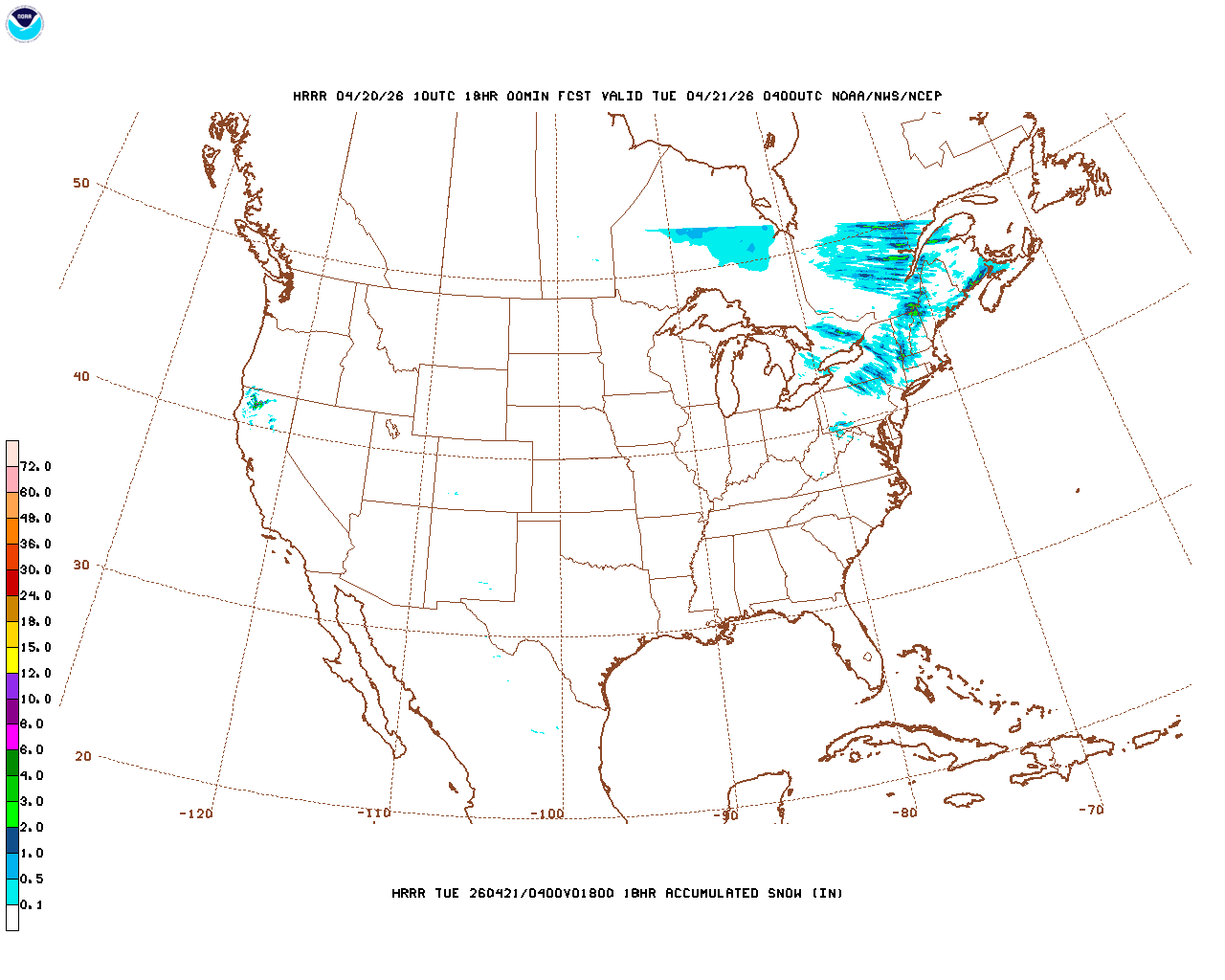 Latest 18 hour total precipitation forecast