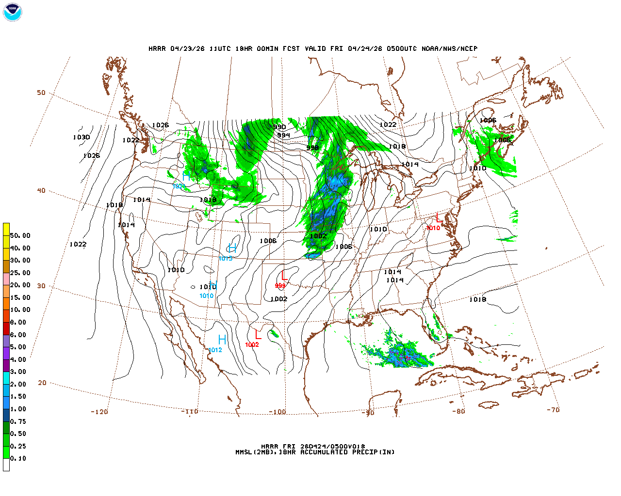 Latest 18 hour total precipitation forecast