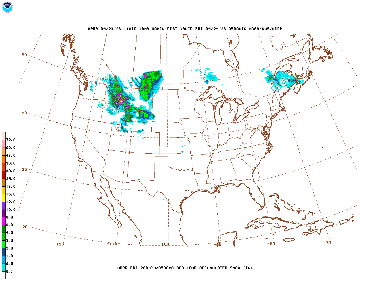Latest 18 hour total precipitation forecast
