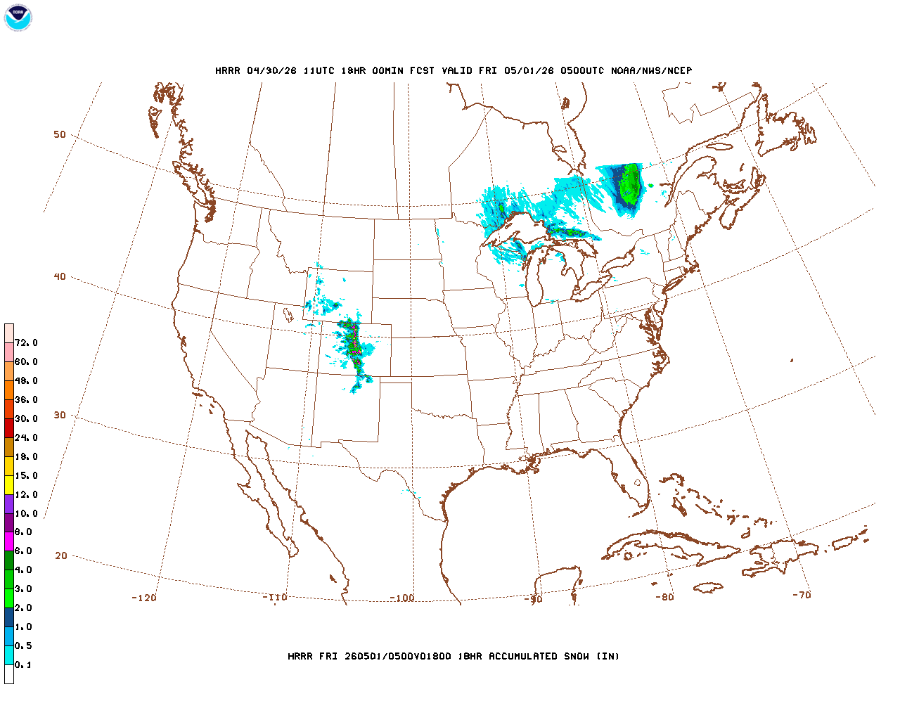 Latest 18 hour total precipitation forecast