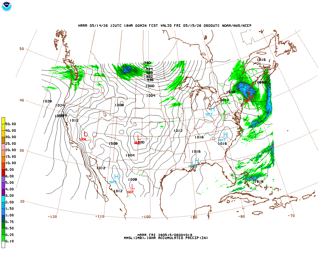 Latest 18 hour total precipitation forecast