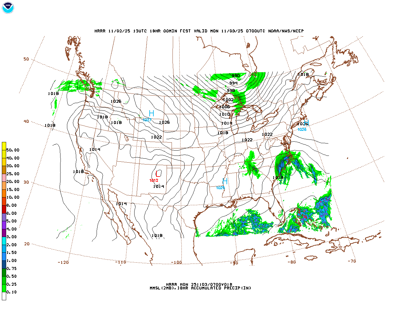 Latest 18 hour total precipitation forecast