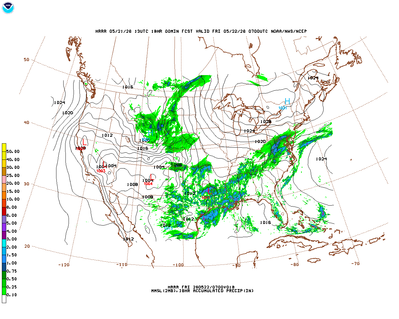 Latest 18 hour total precipitation forecast