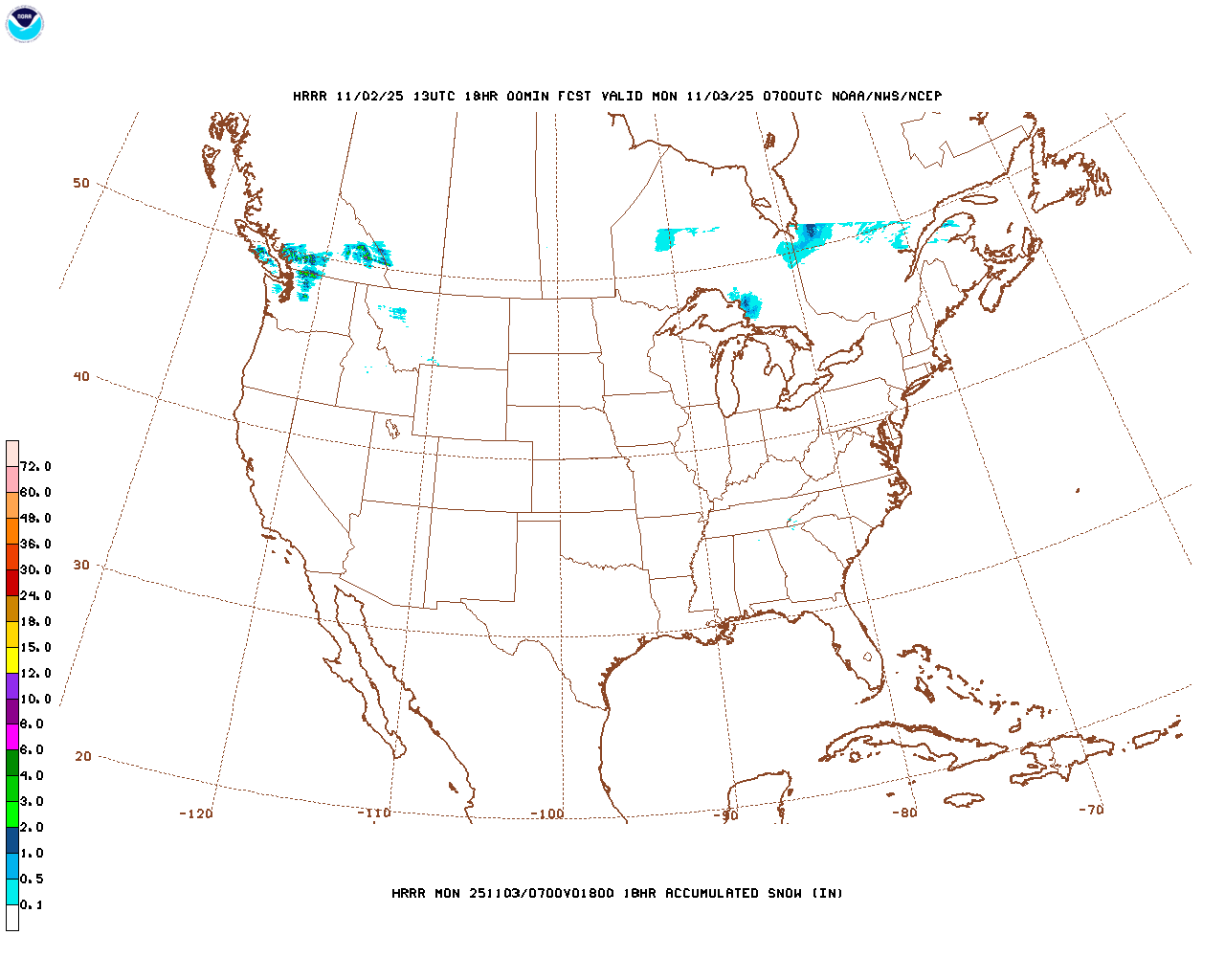 Latest 18 hour total precipitation forecast
