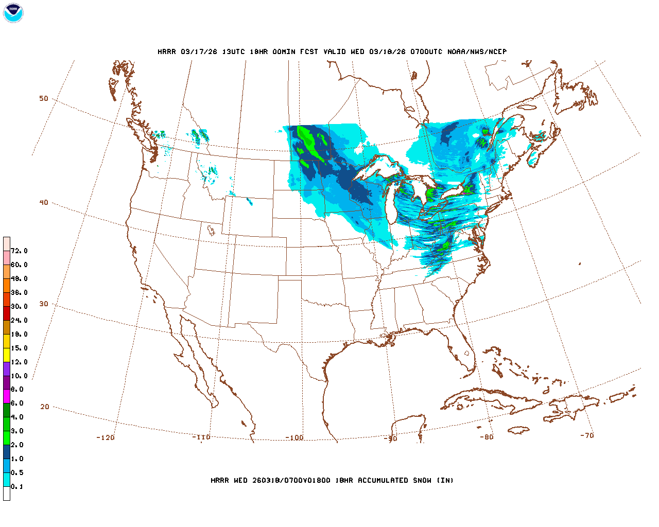 Latest 18 hour total precipitation forecast