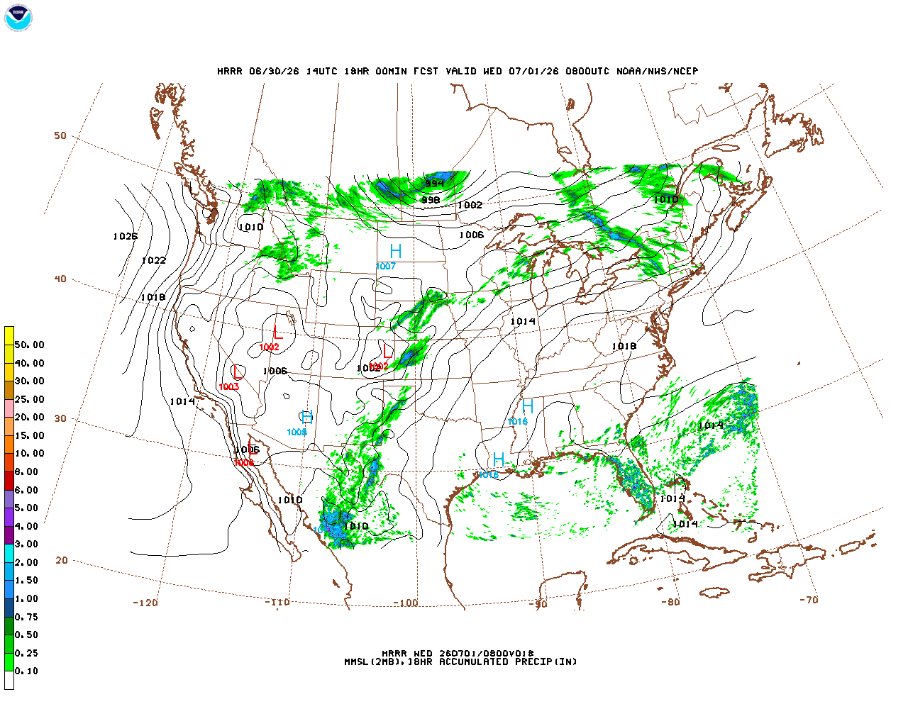 Latest 18 hour total precipitation forecast