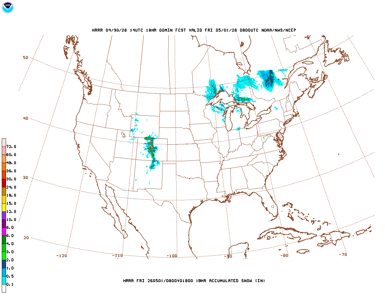 Latest 18 hour total precipitation forecast