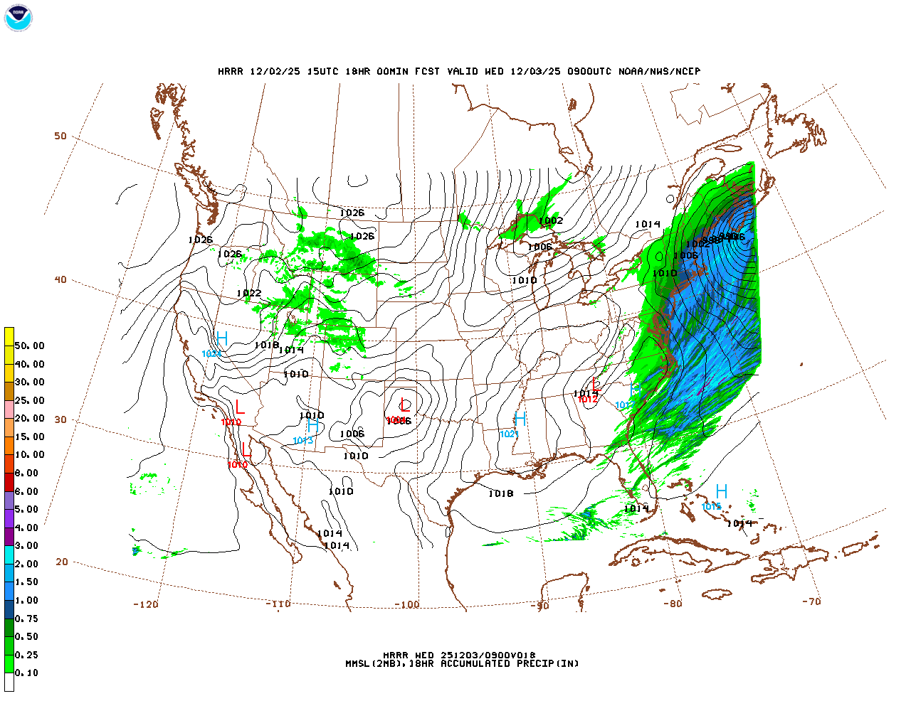 Latest 18 hour total precipitation forecast