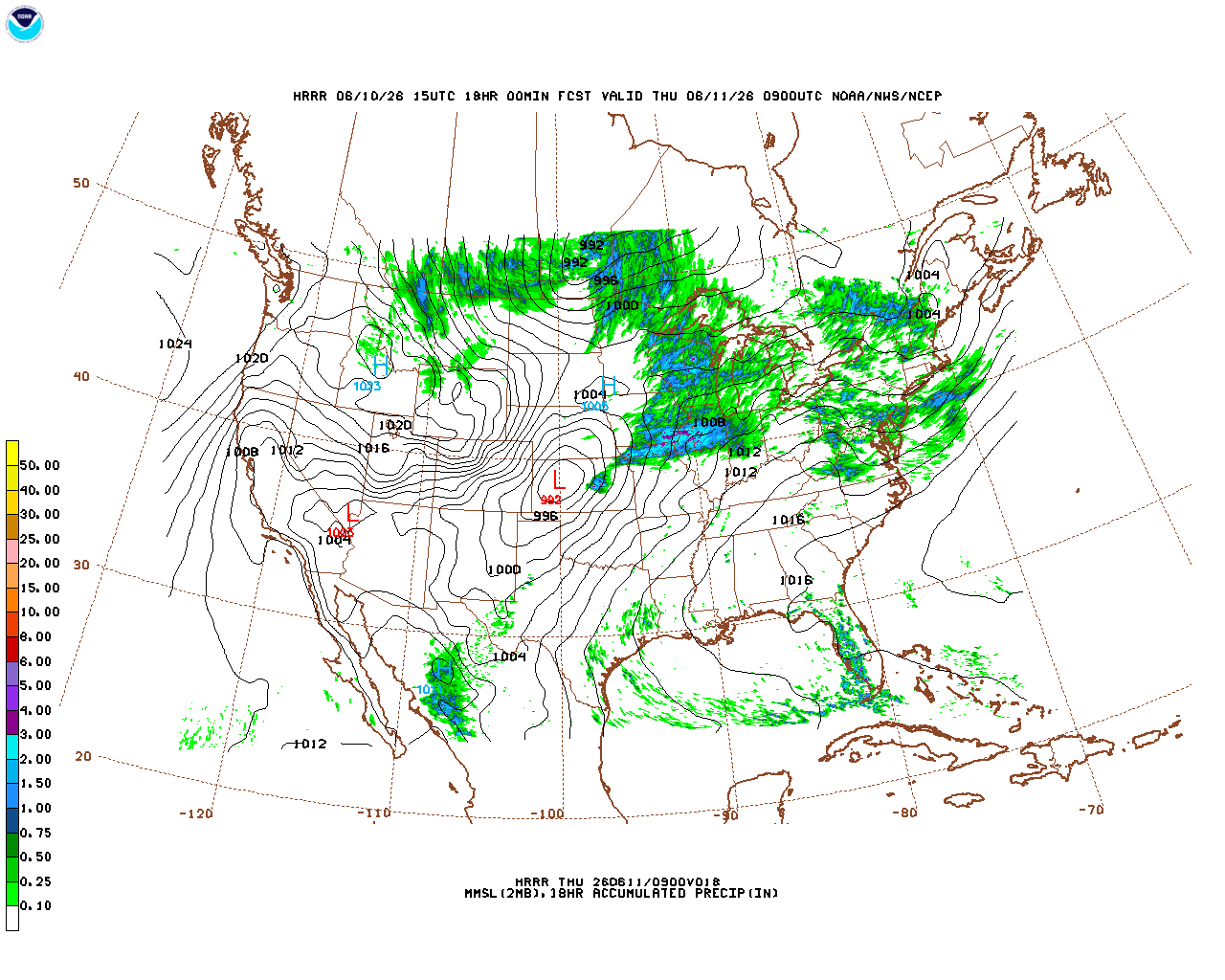 Latest 18 hour total precipitation forecast