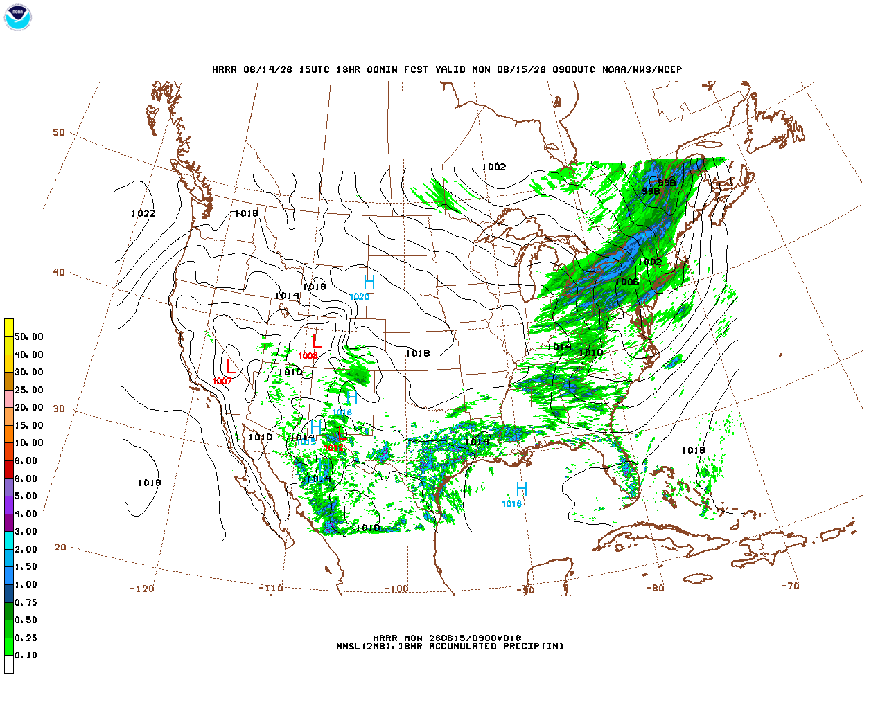 Latest 18 hour total precipitation forecast