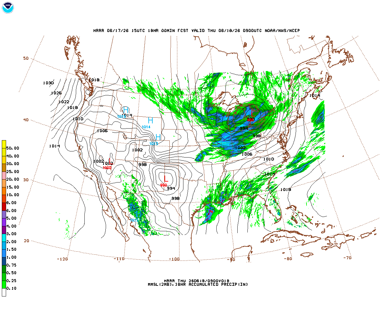 Latest 18 hour total precipitation forecast