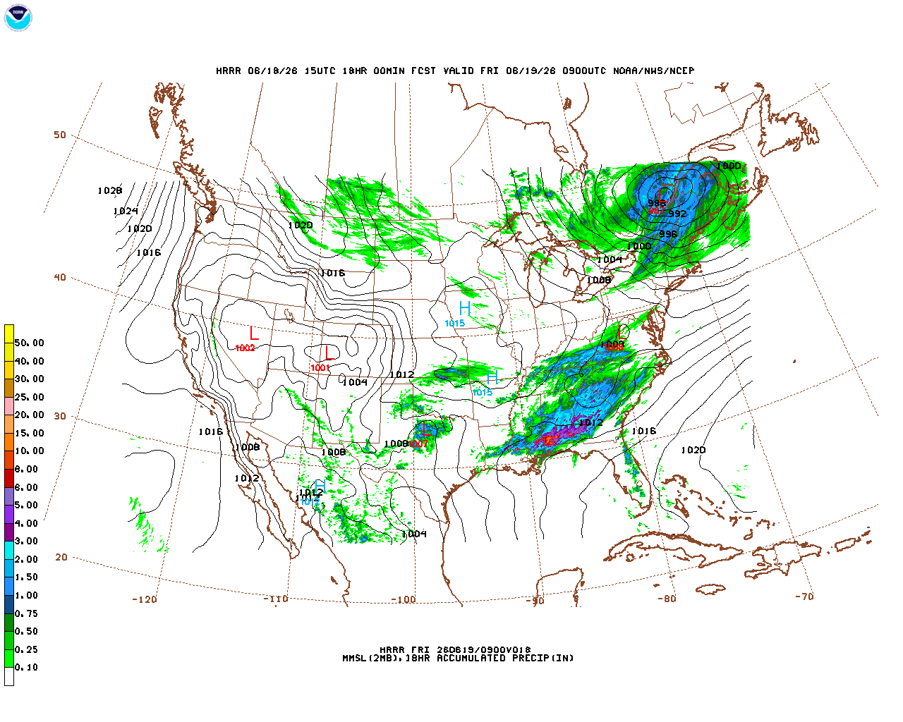 Latest 18 hour total precipitation forecast